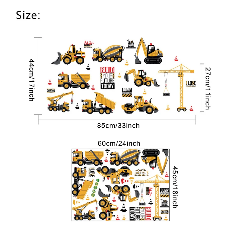 Cartoon Engineering Vehicles Truck Wall Stickers for Bedroom Living room Kids Nursery Home Decor Vinyl Decals Murals | Дом и сад