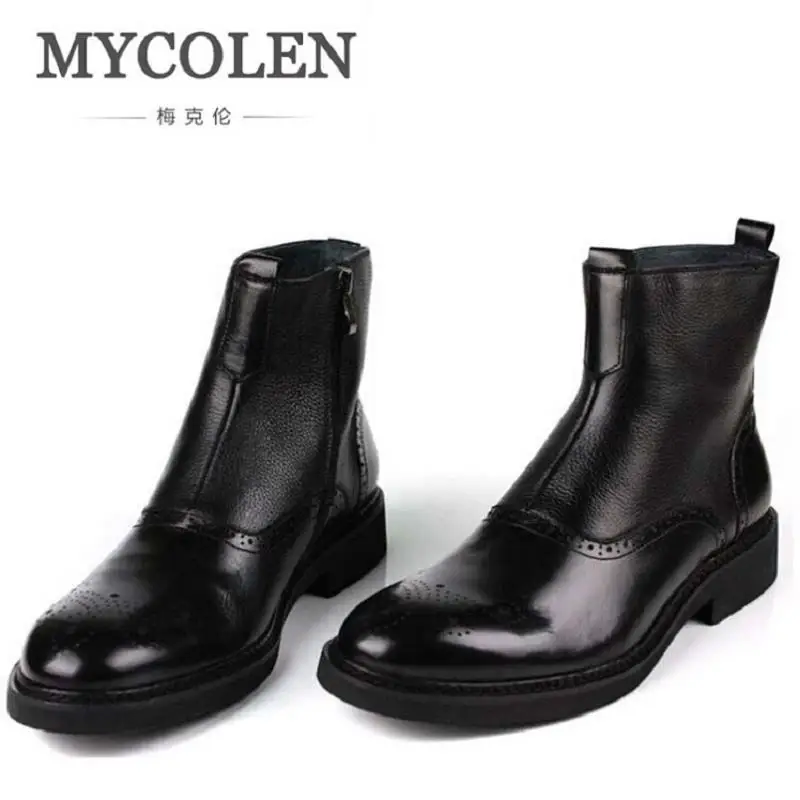 MYCOLEN/мужские Ботильоны кожаная мужская обувь без шнуровки спереди Винтажные