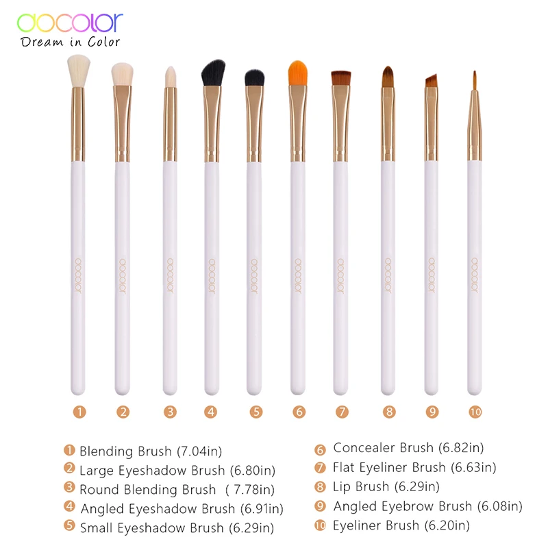 Docolor 10 шт. набор кистей для макияжа для бровей Eyeline Eyeshadow кисть для смешивания для губ большие тени для век Make Up Кисти Косметический комплект