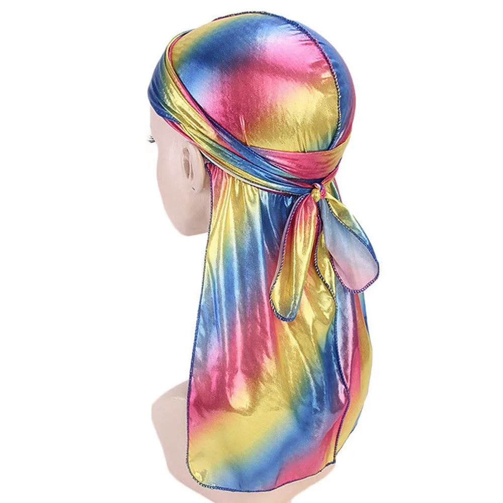 Для мужчин/для женщин шелк бандана из полиэстера шляпа Durag тряпичный хвост Headwrap