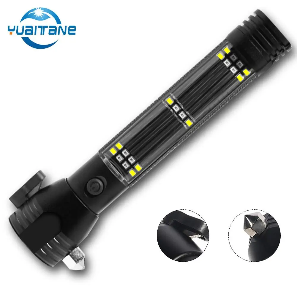 USB Led Flashlight Built-in 18650 Battery Power Bank Solar flashlights with Car Emergency Tool for camping | Лампы и освещение