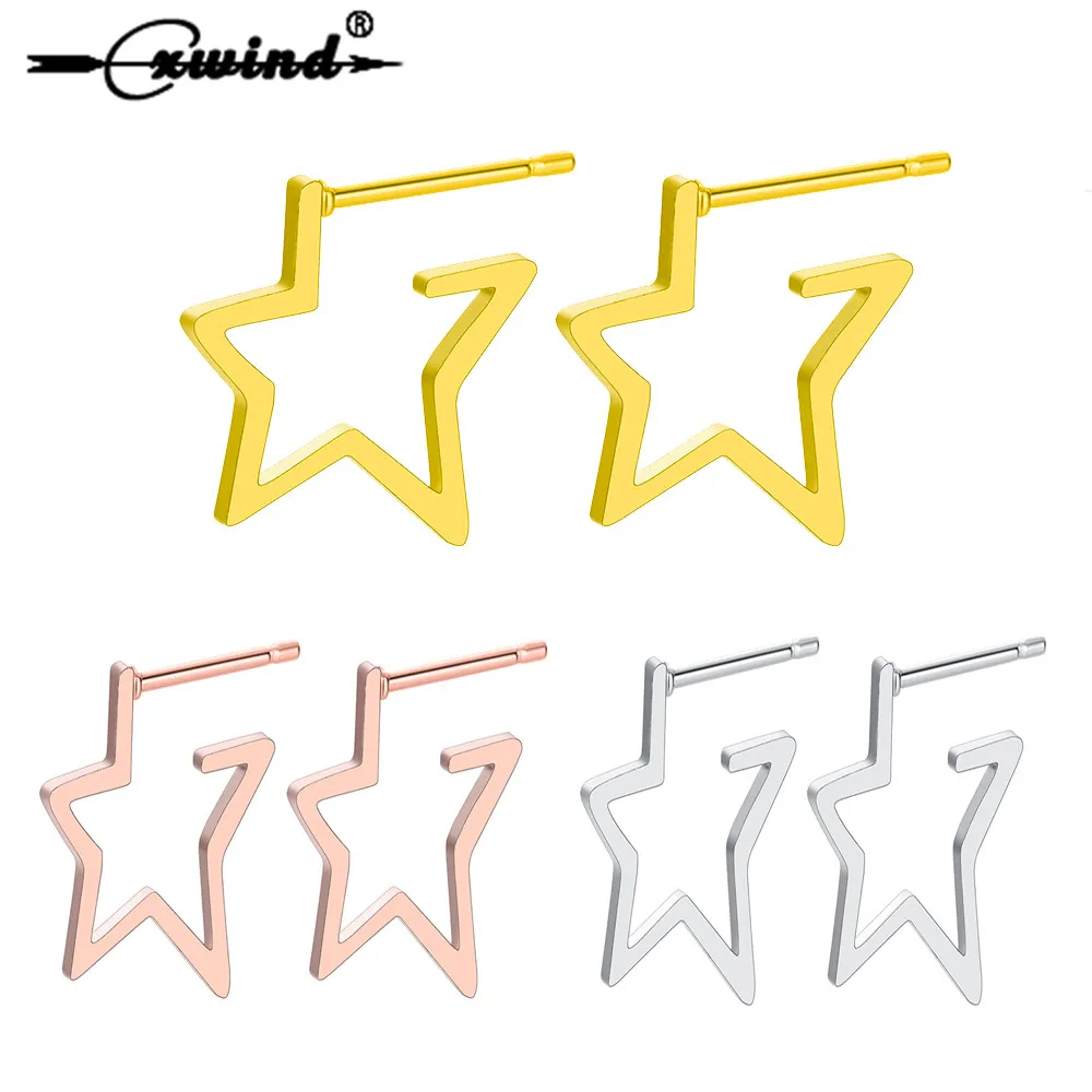 

Cxwind Stainless Steel Five-pointed Star Shaped Earrings for Women Hollow Out Star Earring Graceful Simple 3 Colors Jwelry Gift