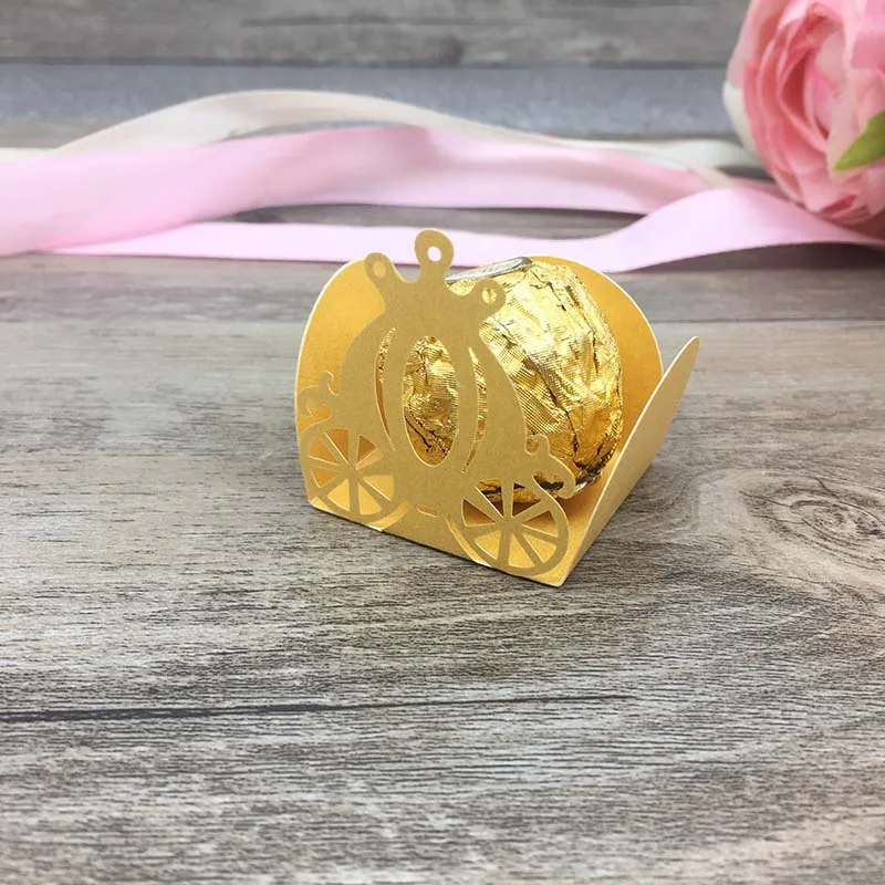 golden 50 шт. лазерная резка карета-тыква конфеты бар ребенок душ картонная коробка День рождения коробка конфет подарок на вечеринку в честь рождения ребенка украшения - Цвет: golden