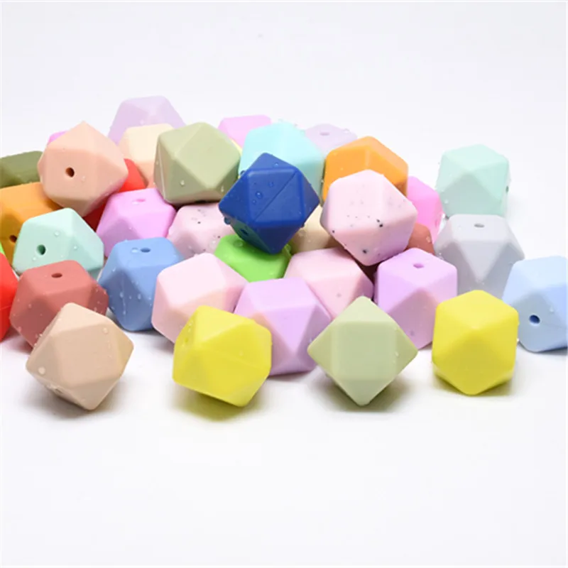 Cuentas de silicona hexagonales para dentici&oacute;n de beb&eacute;, collar de cadena de chupete, regalo para Baby Shower, bricolaje, 10 piezas, 14 MM-2