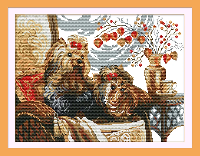 

Two dogs (2) cross stitch kit 14ct 11ct pre stamped canvas cross stitching animal embroidery DIY handmade needlework