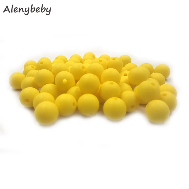 Bright yellow 100 шт Силиконовые Круглые бусины 12 мм экологически чистый сенсорный детский аксессуар для прорезывания зубов пищевой мамы кормящих DIY Ювелирные изделия Детские трофеи - Цвет: Bright yellow