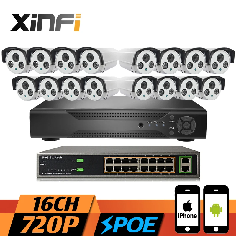 Система видеонаблюдения XINFI 16 каналов 1 МП HDMI 1080P NVR 2 порта SATA 720P|kit kits|kit cctvkit 1080p |