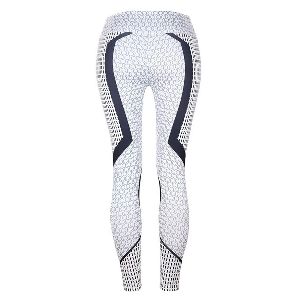 Women Fitness Leggings White Sexy Push Up Honeycomb Print High Waist Thin Slim Breathable Elastic Capris Workout Pants |