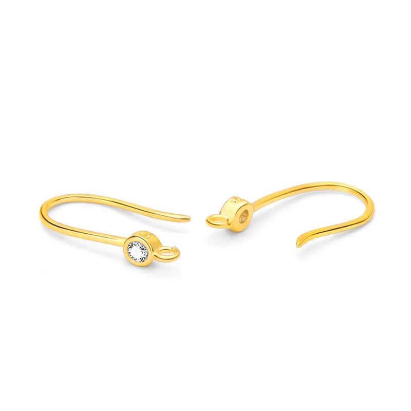 Real 925 Sterling Silver Color Ear Hook Micro-inlaid Zircon Earrings Gold-plated Manual DIY Jewelry Making Component Accessories