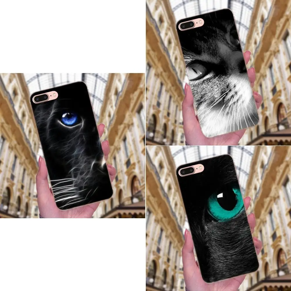 Черный блестящий красочный милый мягкий хипстерский чехол с кошачьими глазами