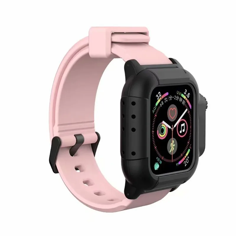 04 Black PinkStrap Водонепроницаемый чехол для Apple Watch band 4 iwatch band 42 мм силиконовый ремешок 44 мм 40 мм pulseira браслет умные часы аксессуары петля - Цвет ремешка: 04 Black PinkStrap