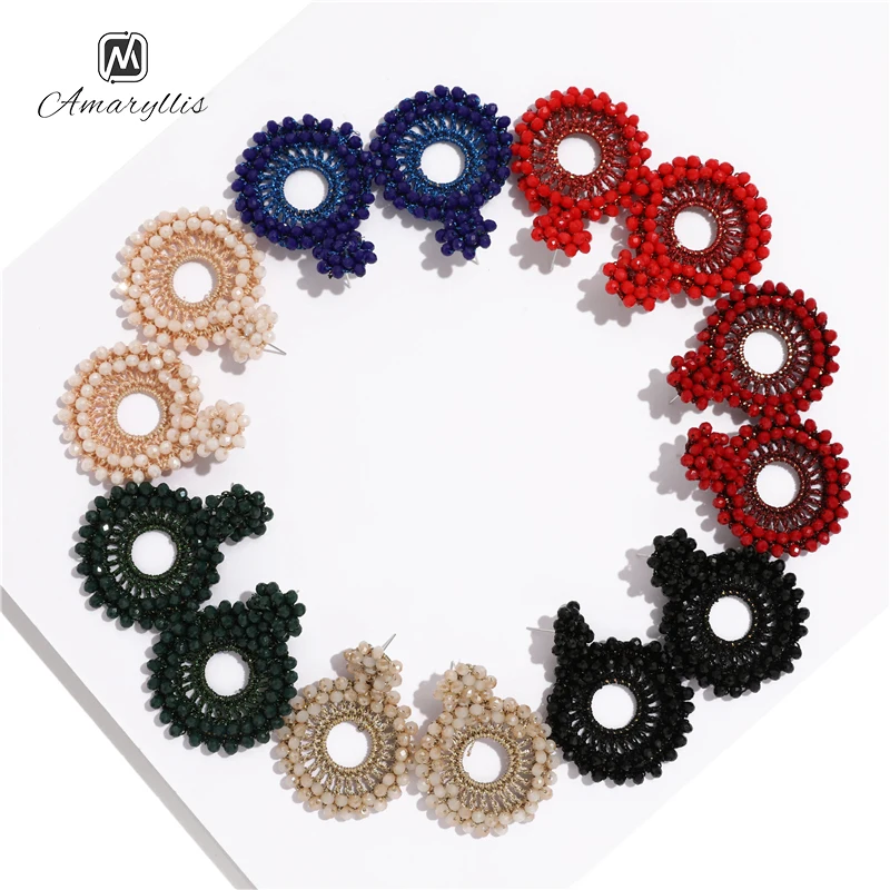 Женские Геометрические серьги-гвоздики Amaiyllis ручной работы с плетеными бусинами