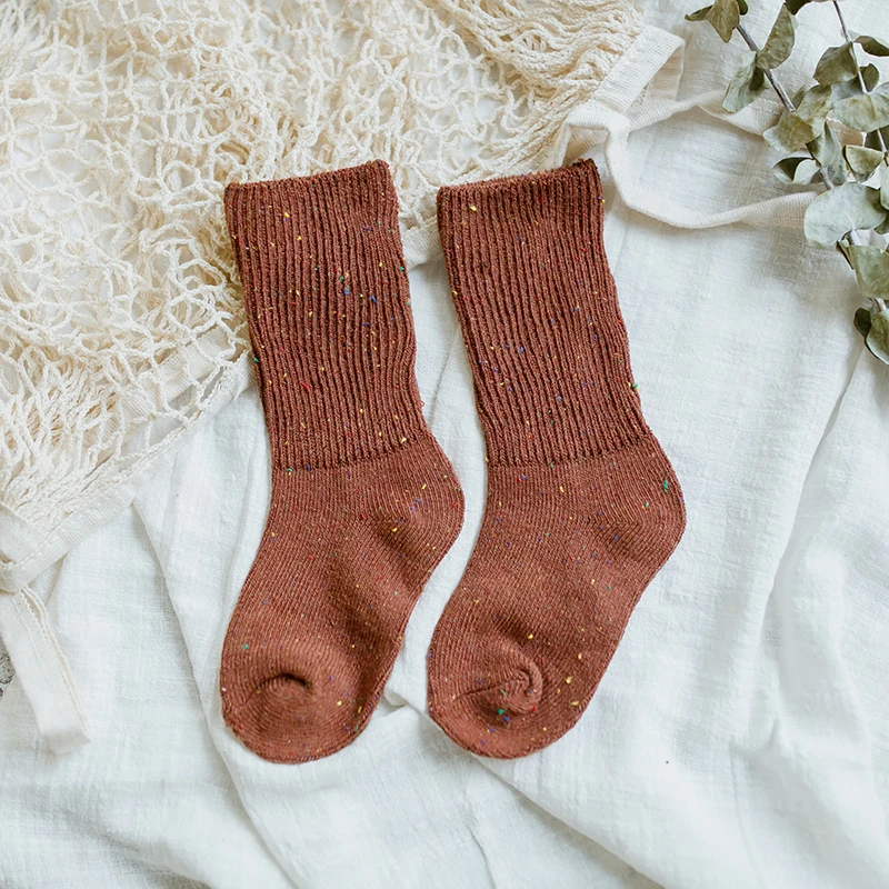 dark red Новые осенне-зимние гольфы для маленьких мальчиков и девочек модные шерстяные короткие носки для маленьких девочек Однотонные z124 - Цвет: dark red