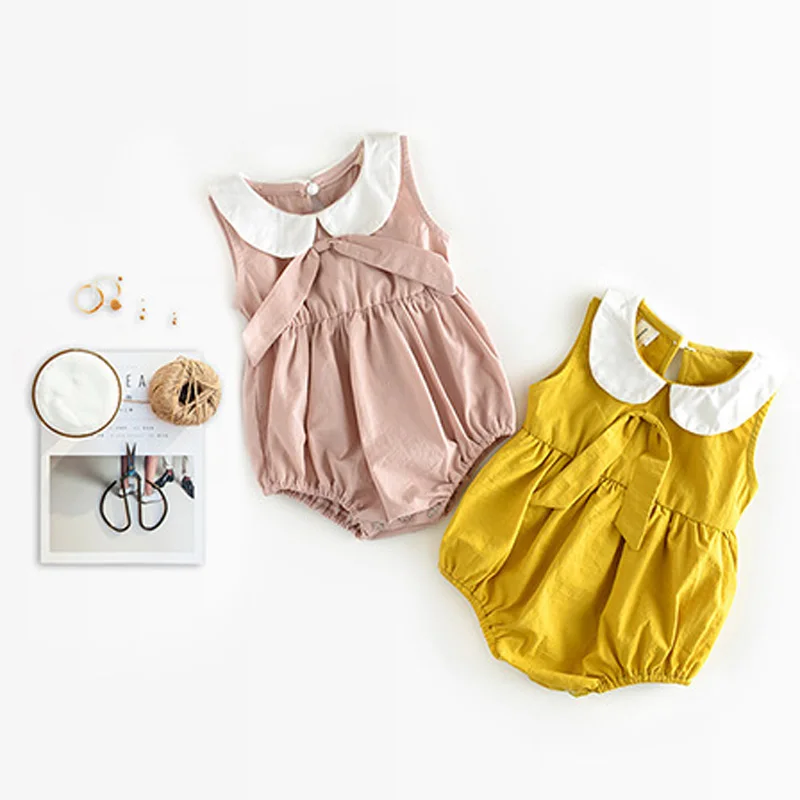 2017 New Cotton Summer Ruffled bowknot Baby Girl romper Sleeveless Toddler Girls overalls Photography Props | Мать и ребенок