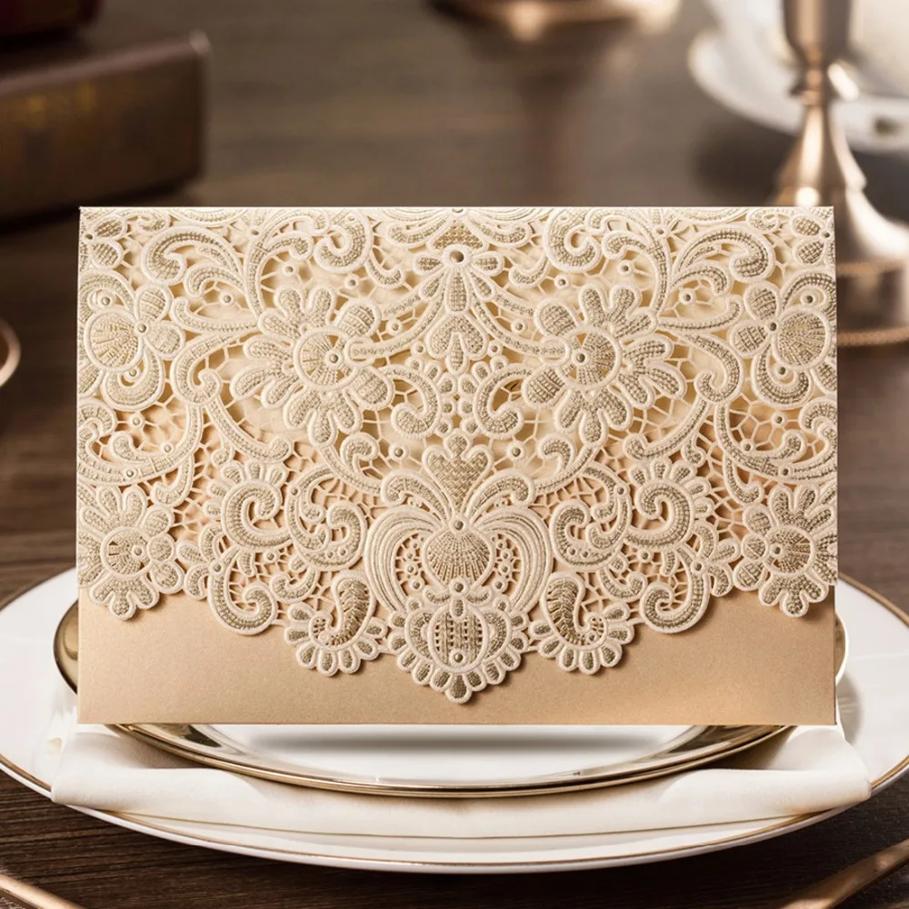 Свадебные пригласительные открытки WISHMADE лазерной резки с тисненым цветочным