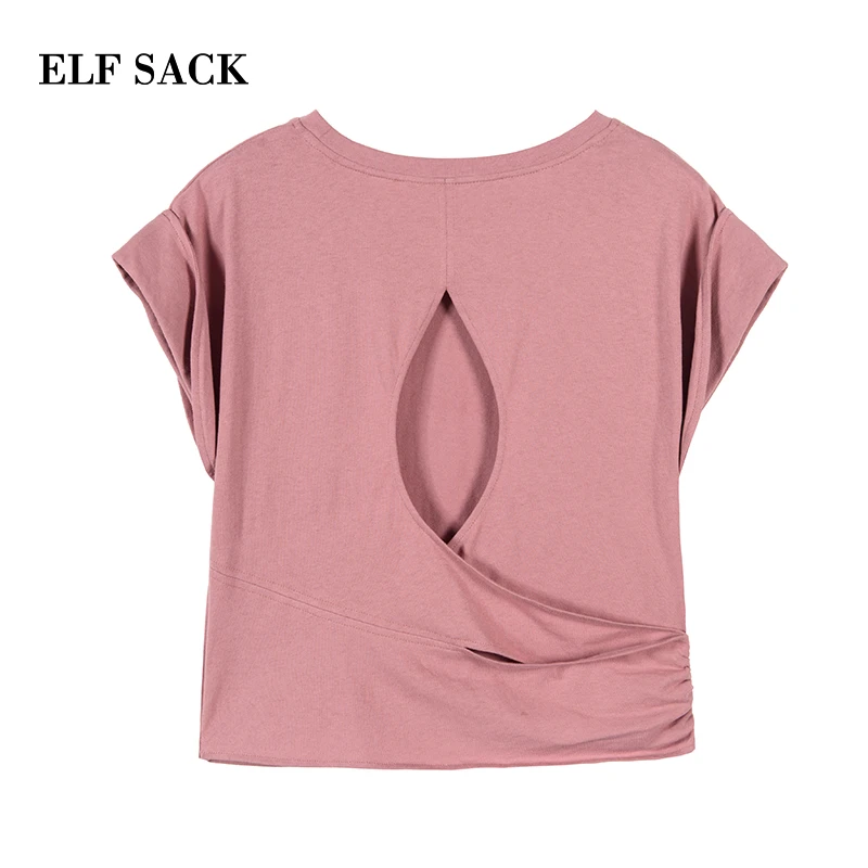 Женская футболка ELFSACK однотонная хлопковая Футболка с вырезом и круглым на