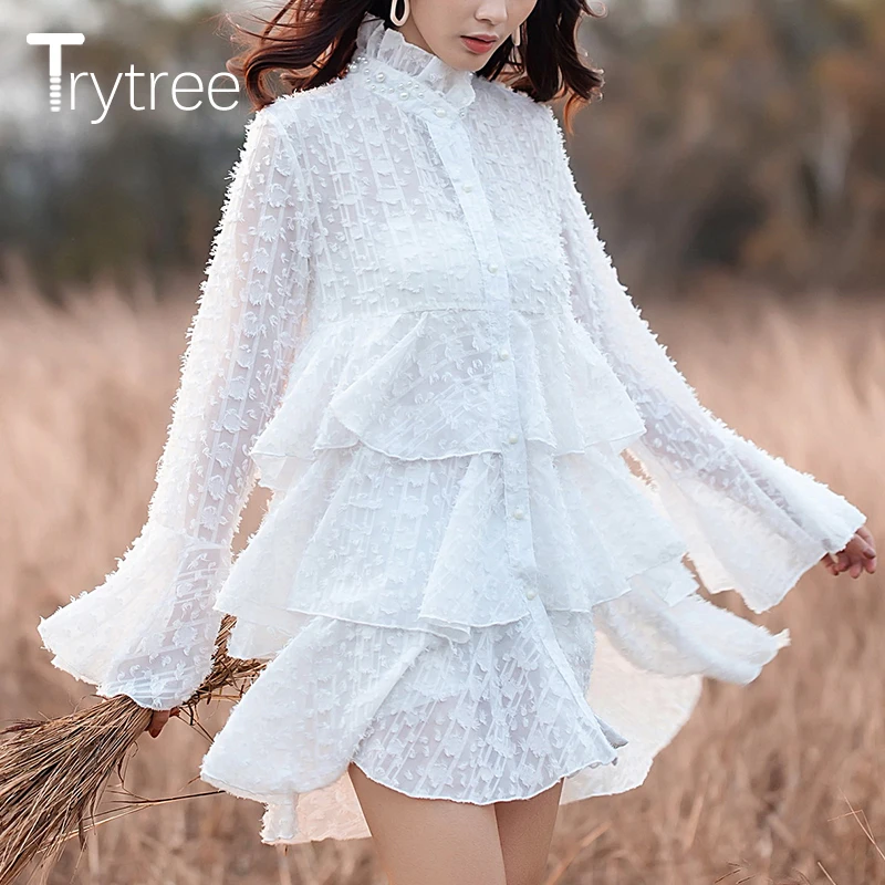 Женское платье с перьями Trytree однотонное однобортное трапециевидной формы