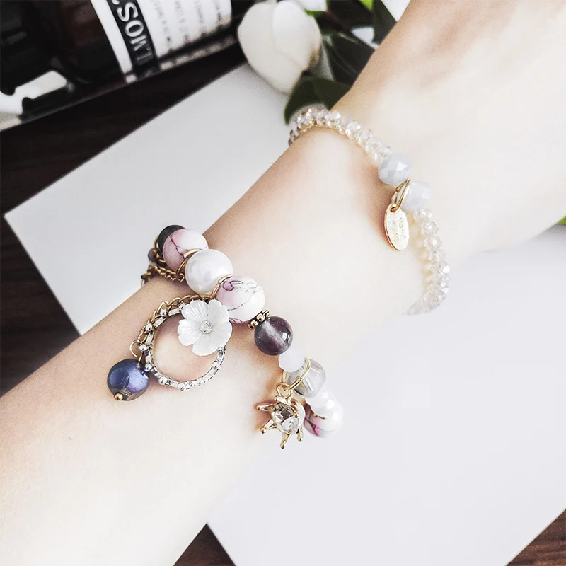 JZTOP Bohemia Beads Bracelets Crystal Crown Flower Pendant Bangles Double Layer Beaded Bracelet for Women Charm Jewelry Gift | Украшения и