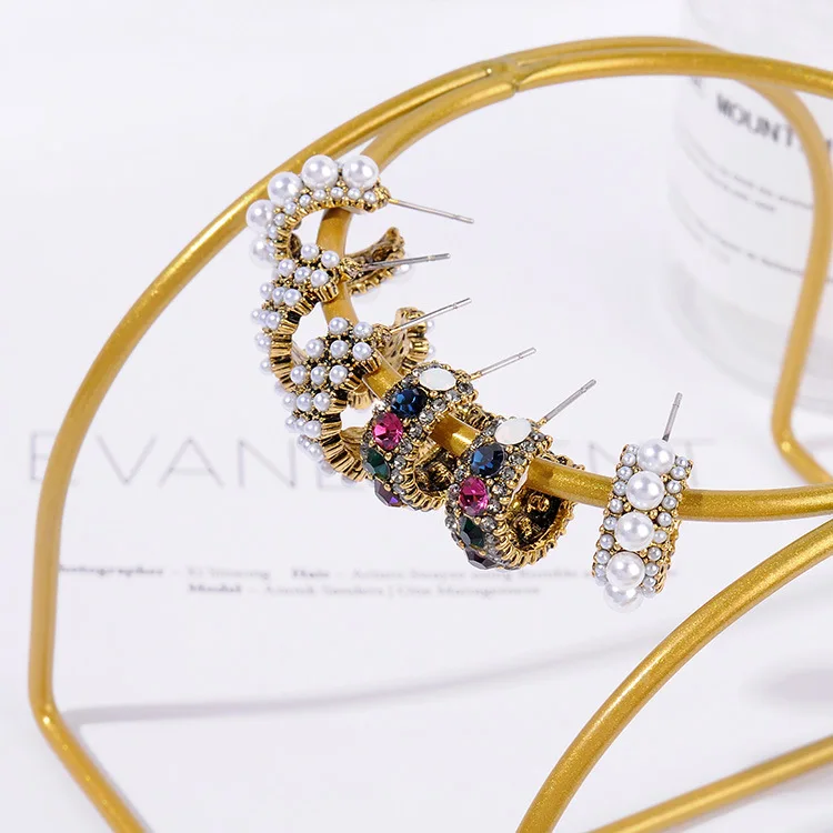 Женские винтажные Разноцветные серьги-кольца с искусственным жемчугом CE0784/5