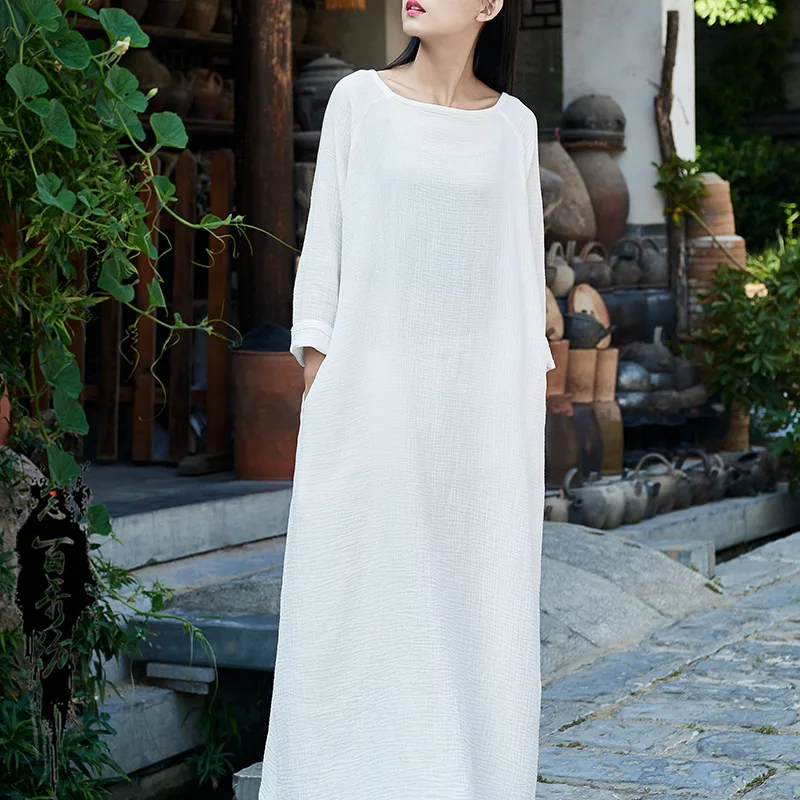 Женское платье из хлопка и льна Mori Girl свободное в стиле ретро Robe Longue Ropa Mujer Saida De Praia