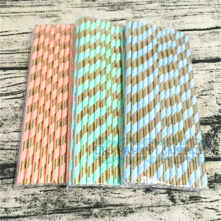 Бесплатная доставка 200 шт Золотая фольга и персиковые розовые бумажные трубочки