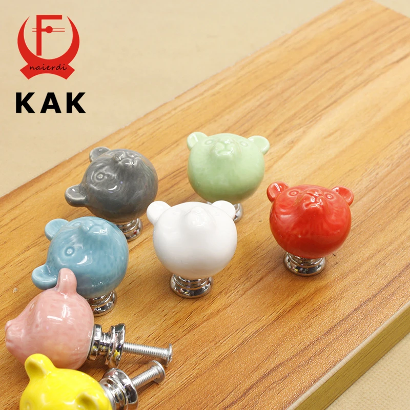 KAK 10 шт./лот ручки для выдвижных ящиков с керамическим медведем 3D мультяшный шкаф