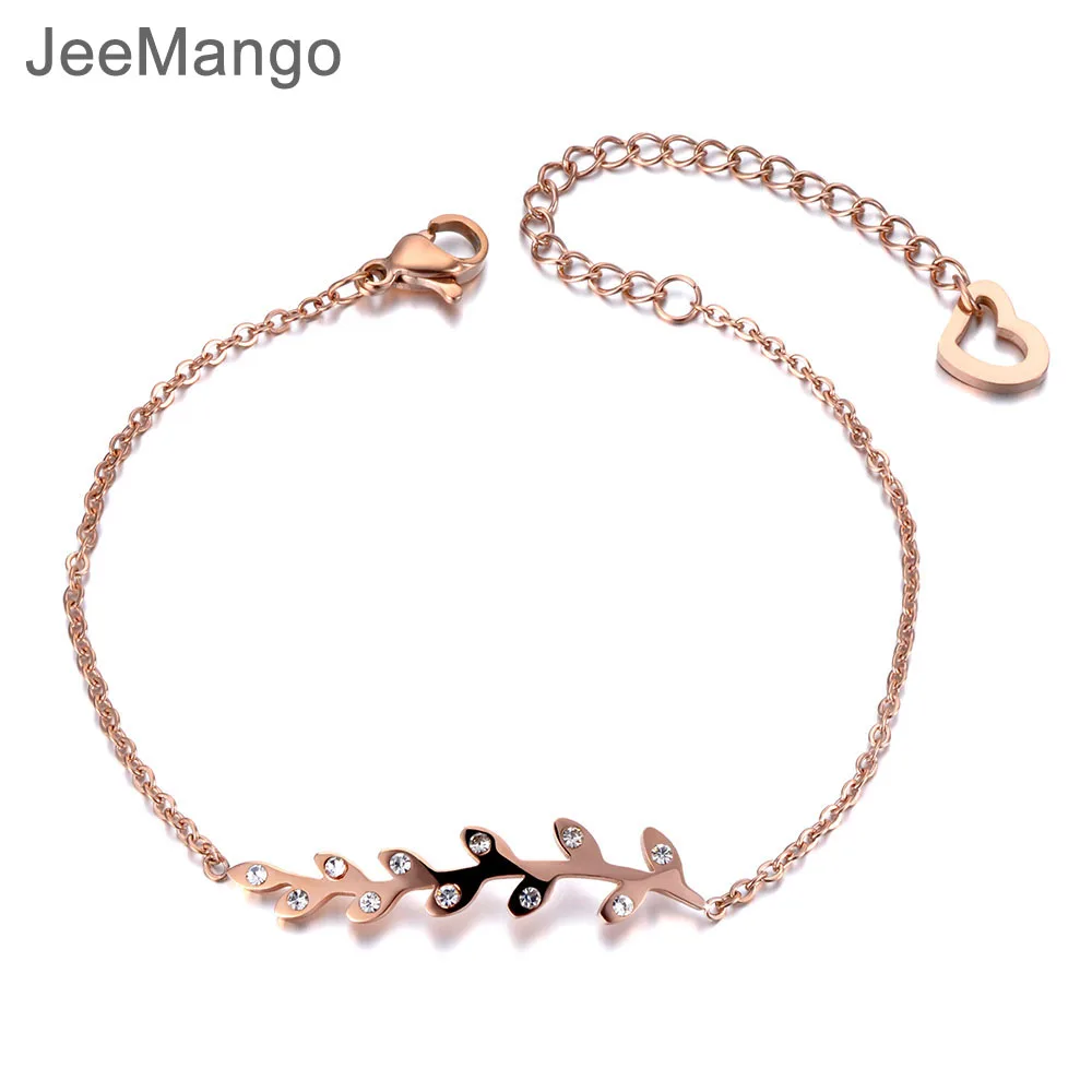 JeeMango весенний стиль хрустальные листья очаровательный браслет для женщин и