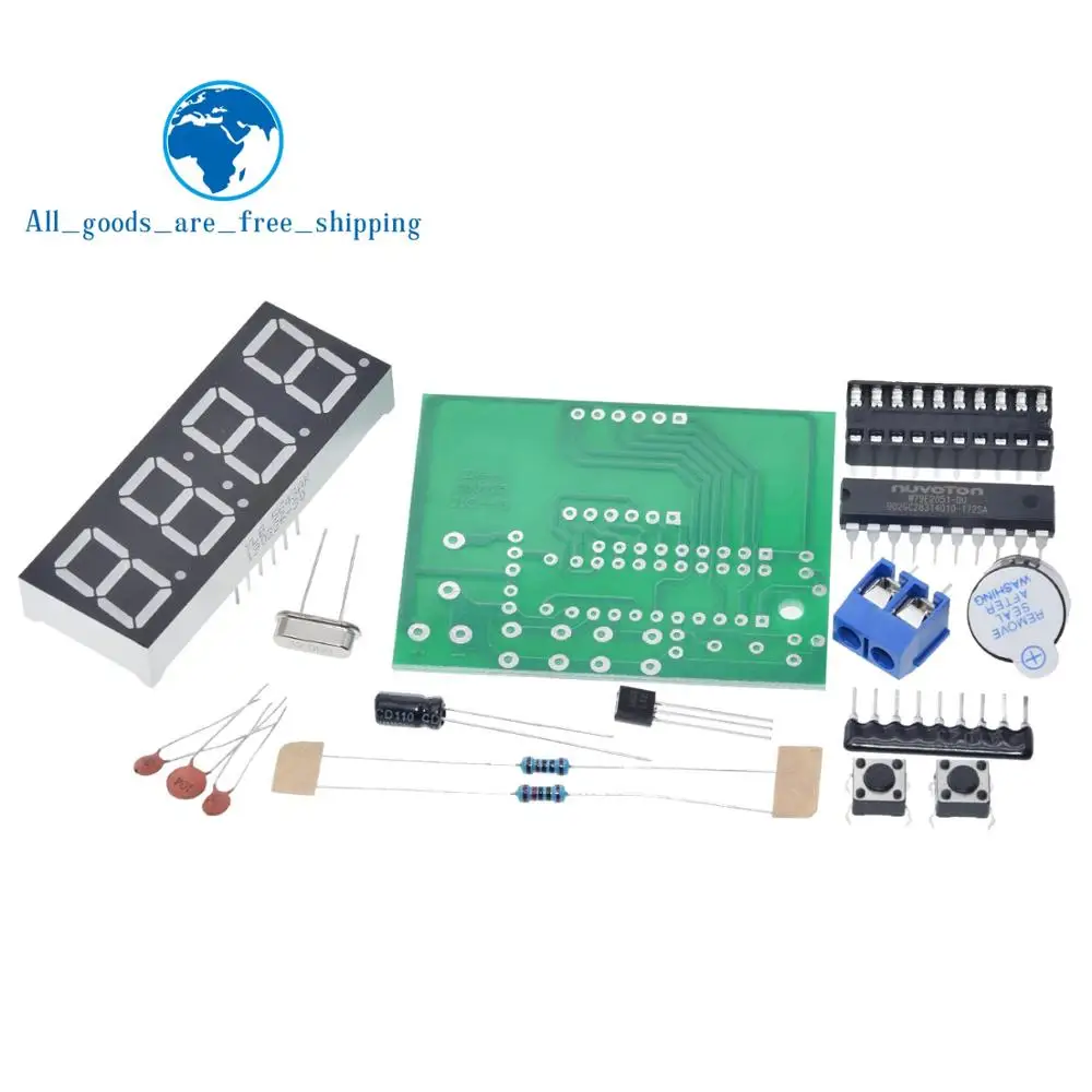 TZT AT89C2051 цифровой светодиодный дисплей 4 бита электронные часы набор для производства DIY Набор 0,56 дюймов красный два будильника