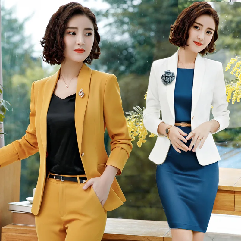 

Hot Female Dress Suit for Work Full Sleeve Blazer Sleeveless Dress 2 Pieces Set For Businesss women's Skirt suit Suits & Sets