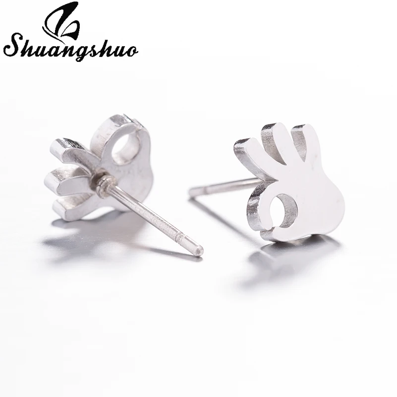 Shuangshuo Fashion Trendy Cool OK Gesture Finger Stud Earrings Stainless Steel Ear Studs Men Women Hand Palm Earring oorbellen | Украшения
