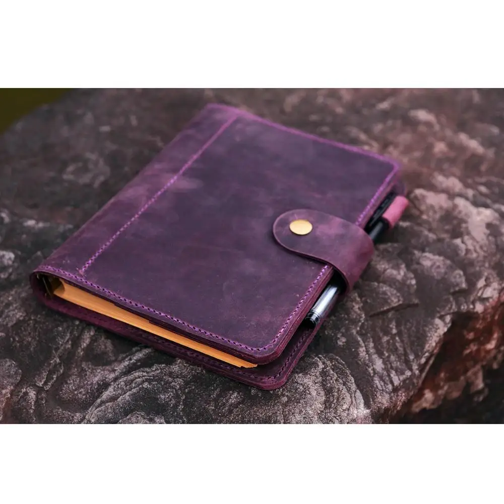 Персонализированный винтажный фиолетовый кожаный чехол для ноутбука ежедневник