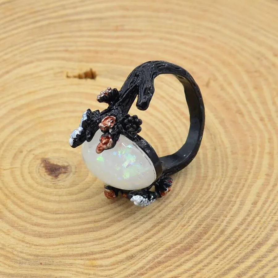 Модные кольца для женщин 2018 байкерские ювелирные изделия черное дерево и цветок