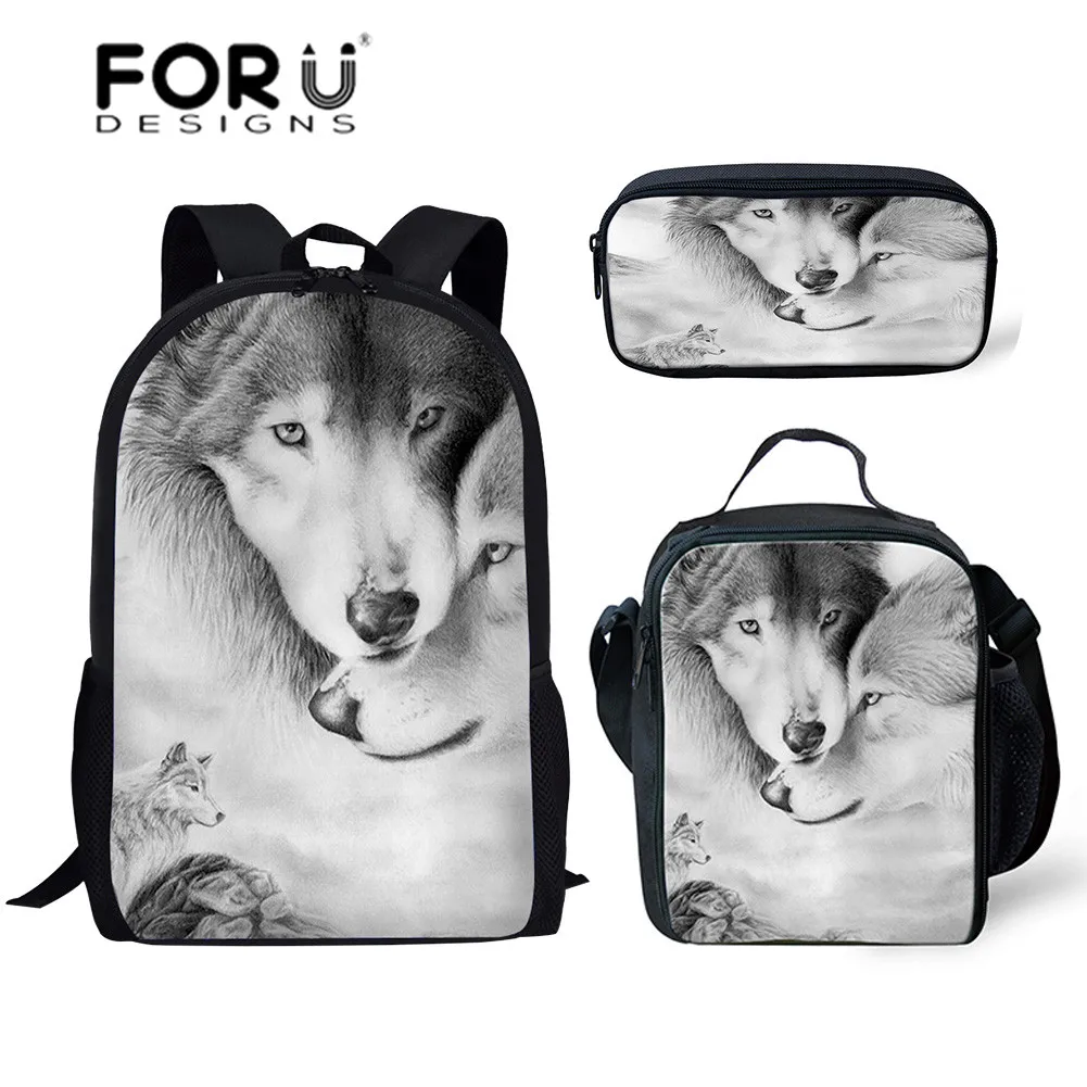 Детские школьные ранцы FORUDESIGNS рюкзак для подростков шт./компл. с 3D принтом волка