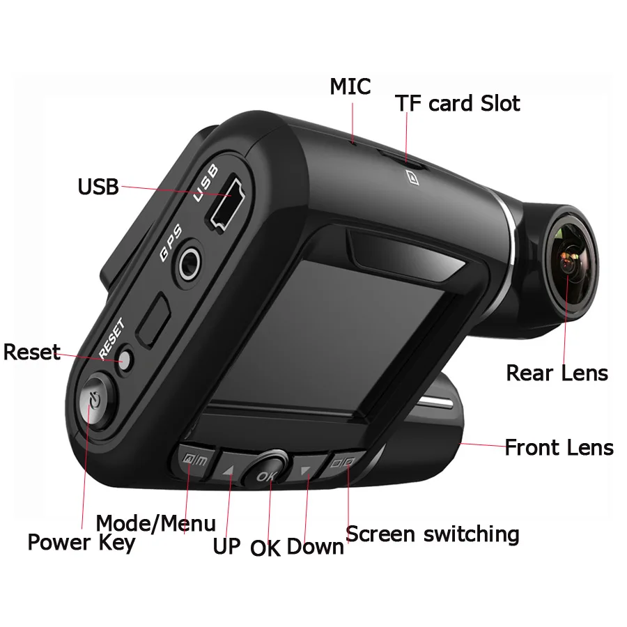 TORTOYO FHD 1080P Dual Lens Novatek 96663 Night Vision 2&quot LCD Screen Dash Camera Wide Angle G-Sensor Loop Recording WDR Dashcam |