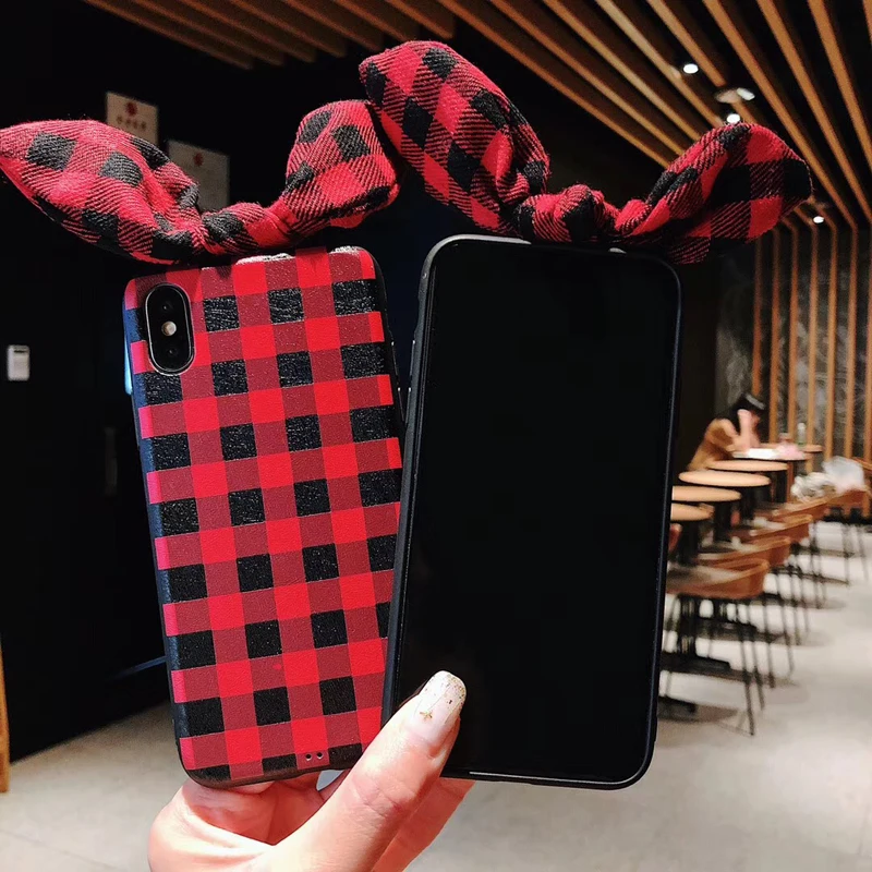 Милый чехол для телефона с заячьими ушками iPhone 6 6S 7 8 Plus красная задняя крышка iphone