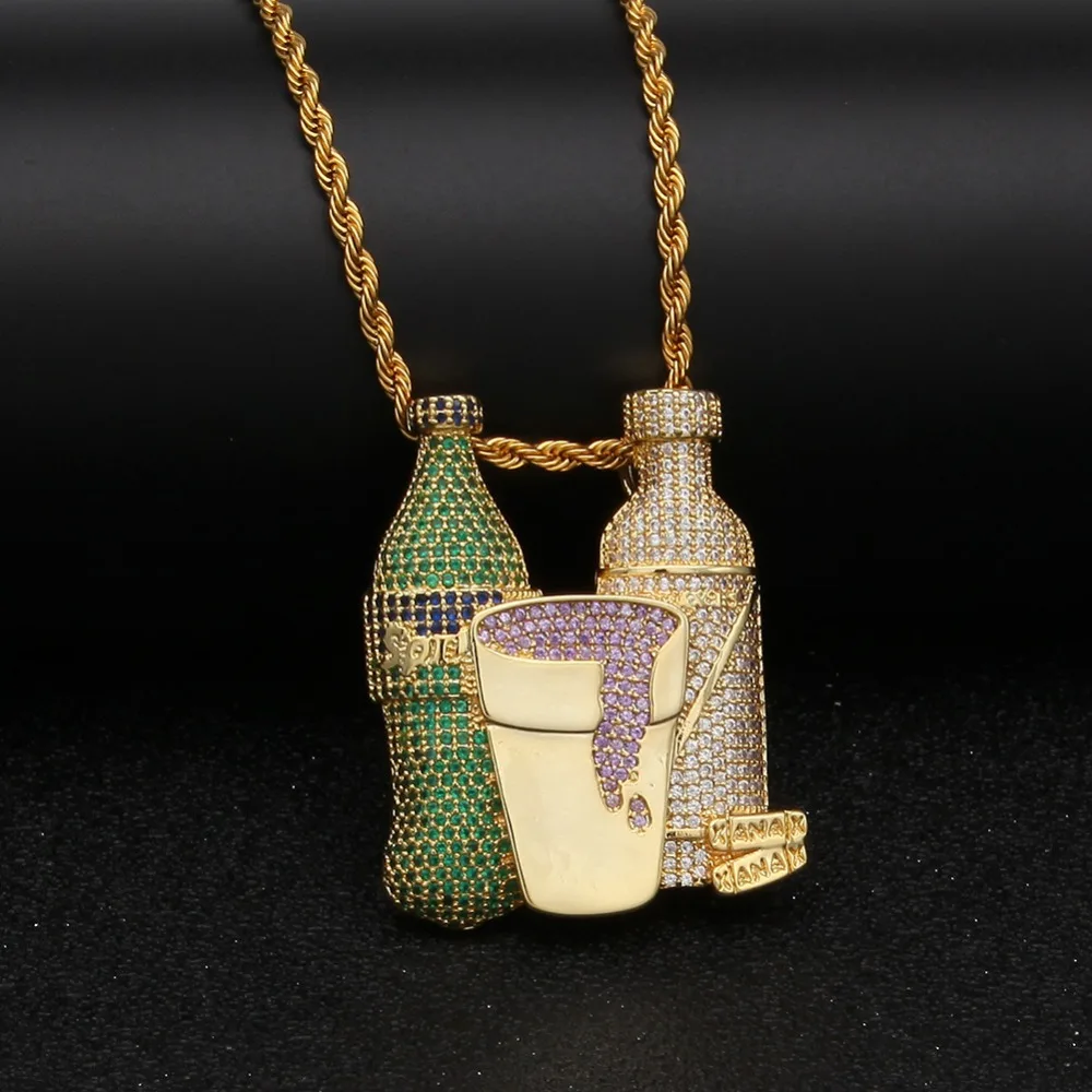 Для мужчин хип хоп iced out bling подвеска в виде бутылки вина ожерелья для проложить