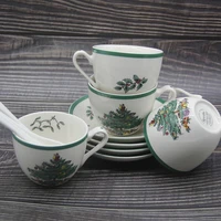 set of 4 christmas tree tea cup with plate and spoon european style cup saucer set coffee tea cup ceramic cup set