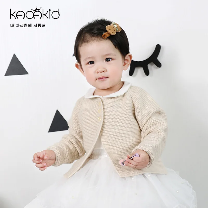 Beige Модная одежда для маленьких девочек; детский вязаный кардиган; Повседневные свитера с круглым вырезом для малышей; одежда принцессы для девочек - Цвет: Beige