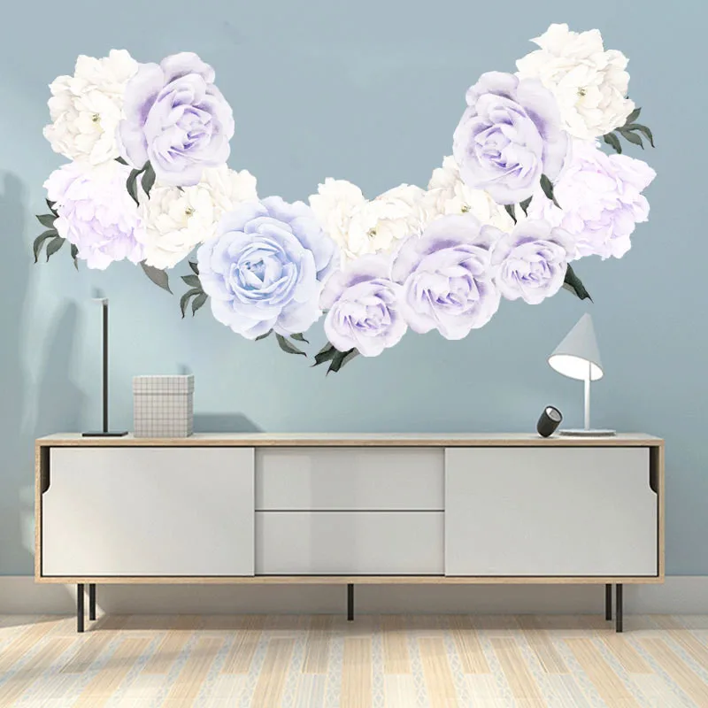 

1PCS 3D Peony Rose Flowers Wall Stickers Color Vintage Wallpaper For Bedroom Living Room Decals Mural Home Decor kid Girls Gift