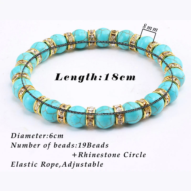 Vintage Boho Blue Turquoises Beads Bracelet Women Charm Natural Stone Men Handmade Strand Elastic Bangles Lover Jewelry | Украшения и