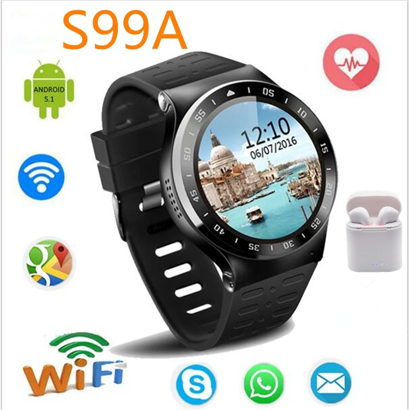 S99A pk kw88 h1Smart часы для Android MTK6580 ОС 5 1 Разрешение 360*360 Поддержка нано сим карты gps