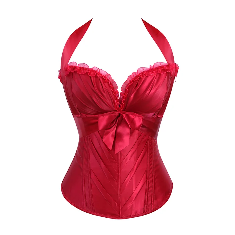 

Bustiers Corsets Women Vintage Black/Red/White Lace Bow Corset Top S-2XL Sexy Lingerie 2019 Corset Overbust Side Zipper 6805