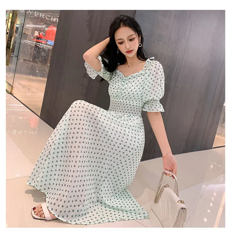 Новая летняя женская одежда волновой точки короткие Платье с рукавами Корея