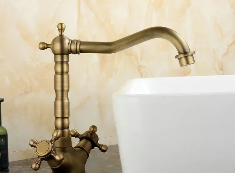 Античная латунь поворотные Кухонные смесители Ванная раковина кран-смеситель