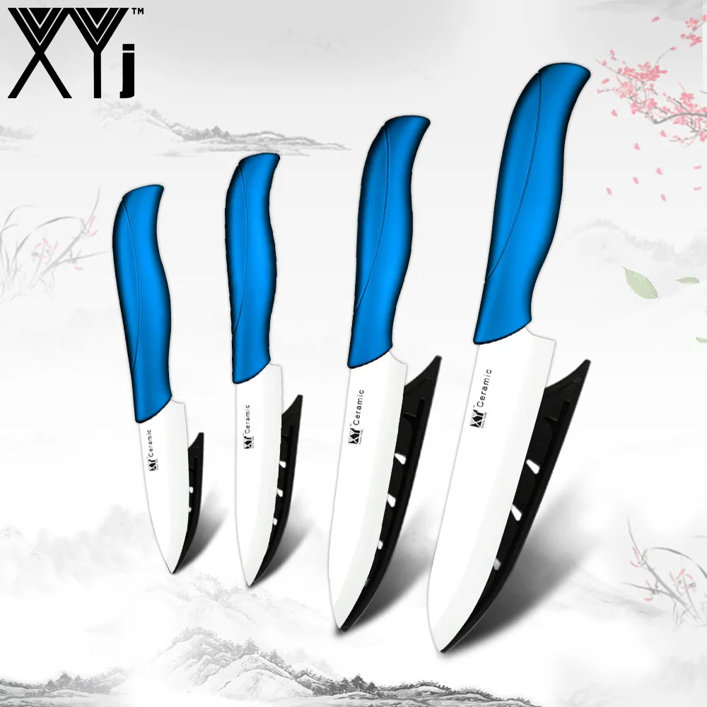 Blue H White Blade XYj набор керамических кухонных ножей высокого класса ABS+ TPR ручка " 4" " 6" циркониевое лезвие набор кухонных ножей и оболочка 4 шт - Цвет: Blue H White Blade