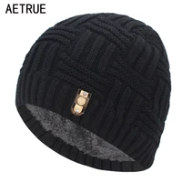 aetrue brand skullies beaines knitted hat men winter hats for women men fashion bonnet mask warm thick fur cap male beanie hat