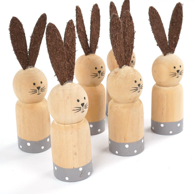 

Easter rabbit Wooden 6pcs Easter Cylindrical bunny 12cm party favor mini handmade craft Easter decoration for home heme decor