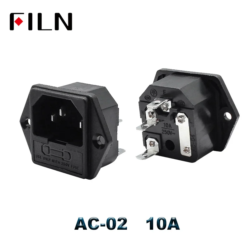 AC-02 IEC320 C14 электрическое гнездо переменного тока 3 pin Красный светодиодный 250V кулисный переключатель 10A предохранитель женский мужской гнездо входа разъем 2-контактный разъем крепление - Цвет: AC-02