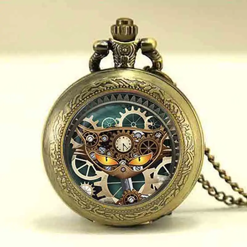 Механические карманные часы в стиле стимпанк с кошкой ожерелье часы-подвеска