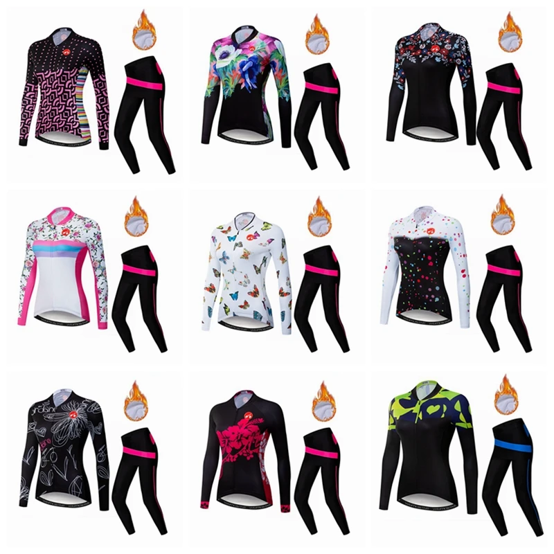 WEIMOSTAR 2019 Women Cycling Jersey Winter Thermal Fleece Long Sleeve Pants Set Outdoor Sport Breathable Bicycle Clothing Kit